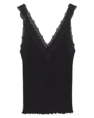 Madewell V-Neck Lace Cotton Blend Tank - Black