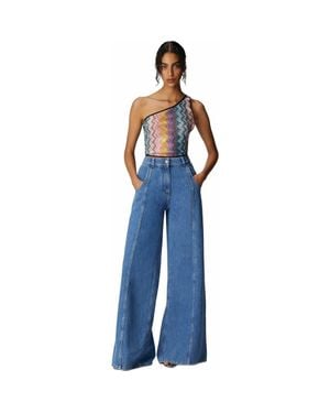 Missoni Printed Lace One-Shoulder Top - Blue