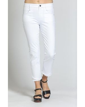 Apny Olivia Double Frayed Mid Rise Ankle Slim Jeans - White