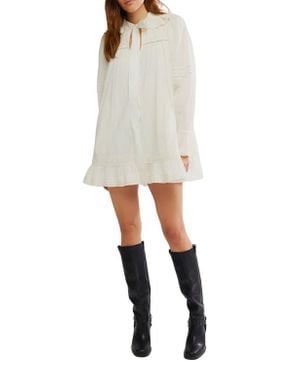 Free People 5 O'Clock Time Long Sleeve Cotton Babydoll Minidress - Natural
