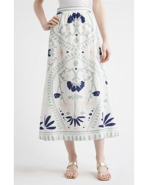 Cleobella Juliet Floral Cotton & Linen Skirt - White