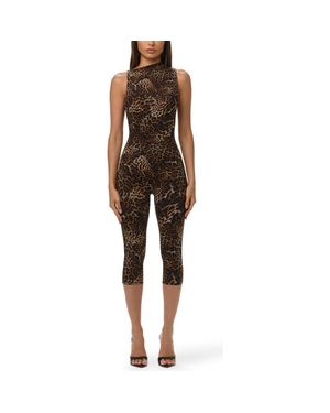 Naked Wardrobe Leopard Print Asymmetrical Neck Capri Jumpsuit - Brown