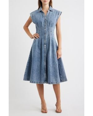 Torn By Ronny Kobo Edie Pleat Waist Denim Shirtdress - Blue