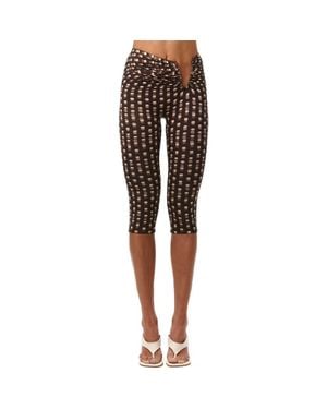 Naked Wardrobe Cutout Detail Mesh Capri Leggings - Brown