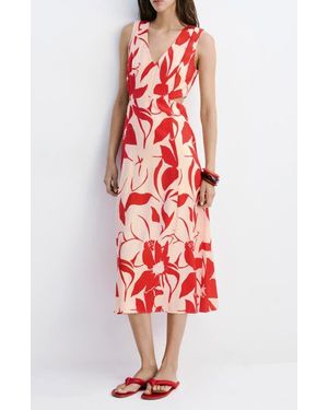 Mango Floral Print Cutout Sleeveless Maxi Dress - Red