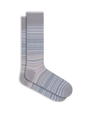 Bugatchi Stripe Mercerized Cotton Blend Dress Socks - Gray