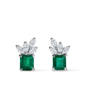 Mindi Mond Emerald & Diamond Cluster Stud Earrings - Green
