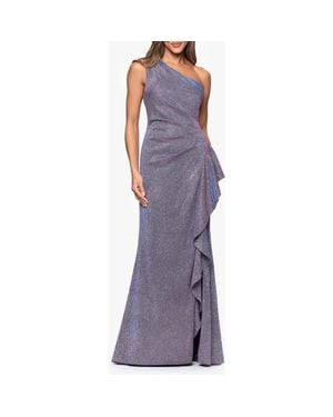 Xscape Evenings Glitter Galaxy Ruffle One-Shoulder Gown - Purple