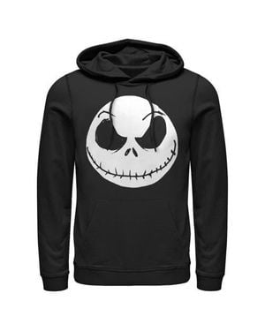 Nightmare Before Christmas Halloween Jack Skellington Big Face Pull Over Hoodie - Black