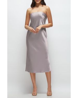 After Six Strapless Charmeuse Midi Cocktail Dress - Gray