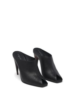 McQueen Horn Shaped Heel Peep Toe Mule - Black