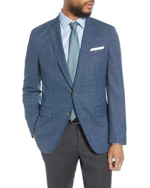 BOSS Hartlay Trim Fit Windowpane Wool Sport Coat - Blue