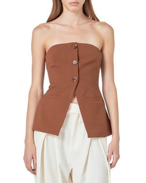 Endless Rose Button Strapless Top - Brown