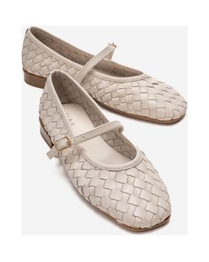 Forever & Always Shoes Yevora Leather Woven Strap Ballet Flat - White
