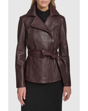 Andrew Marc Leather Trench Jacket - Brown
