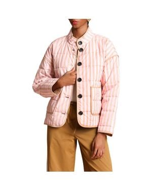 Avec Les Filles Stripe Boxy Quilted Cotton Blend Jacket - Pink