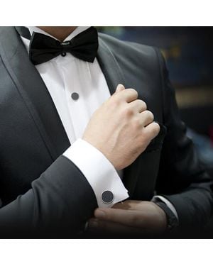 Link Up Classic Round Brass And Gemstone Cufflinks And Tuxedo Studs - Black