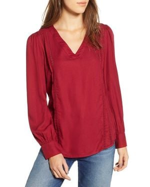Hinge Lace Stripe V-Neck Blouse - Red