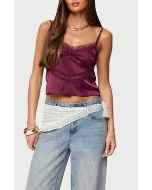 Edikted Tamar Satin Camisole Crop Top - Red