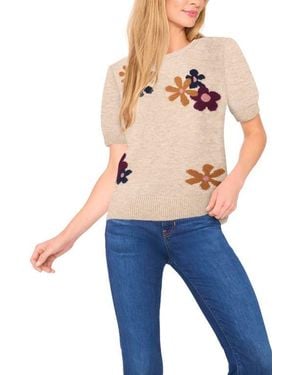 Cece Groovy Flower Short Sleeve Sweater - Blue