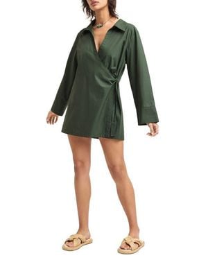 Vitamin A Elodie Long Sleeve Organic Cotton Wrap Cover-Up Dress - Green