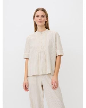 Masai Mabeyora Mandarin Collar Textured Blouse - White