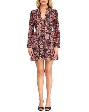Socialite Floral Print Tiered Long Sleeve Minidress