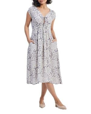 REISTOR Deep V-Neck Gathered Dress - Multicolor