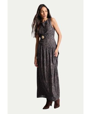 Warehouse Printed Chiffon Tiered Maxi Dress - Black