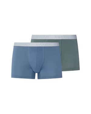 Hanro Cotton Essentials 2-Pack Cotton Boxer Briefs - Blue