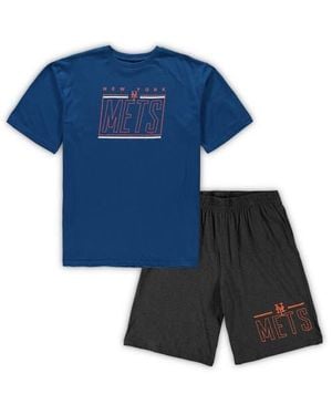 Concepts Sport Heathered Charcoal New York Mets Big & Tall T-Shirt & Shorts Sleep Set - Blue