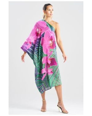 Natori Orchid Silk Cotton Voile One Shoulder Caftan W/ Beading - Pink