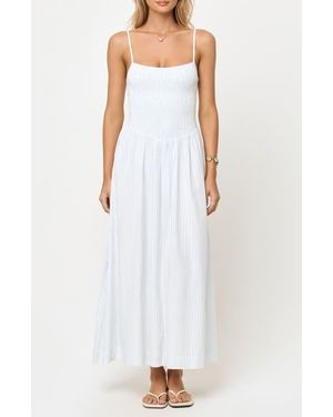 LSPACE Misha Smocked Bodice Cover-Up Cotton Maxi Dress - White