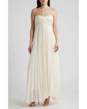 DELFI Collective Sabrina Embellished & Pleated Strapless Gown - White