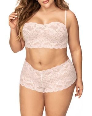 MAPALE Lace Bralette & Boyshorts Set - Brown