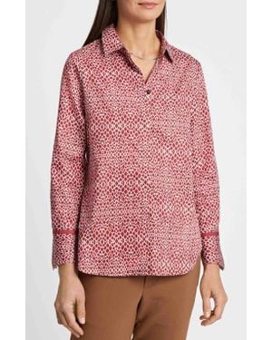 Foxcroft Iris Abstract Print Cotton Sateen Button-Up Shirt - Red