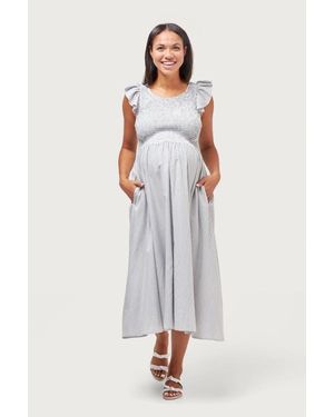 Nom Maternity Harper Smocked During + After Dress - White