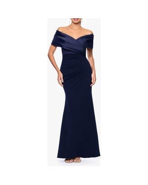 Betsy & Adam Off The Shoulder Scuba Crepe Gown - Blue