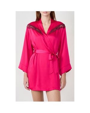 Etam Attitude Deshabille Lace Trim Satin Robe - Pink