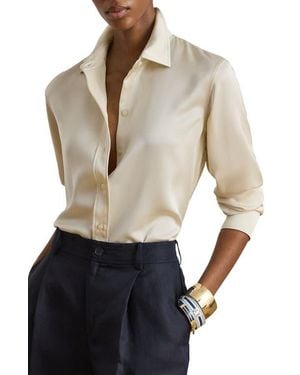 Ralph Lauren Drapey Georgette Button-Up Shirt - Blue