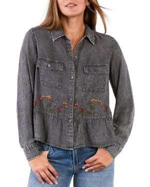 Billy T Life Is A Flower Embroidered Button-Up Shirt - Gray