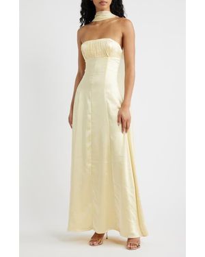 Princess Polly Masterpiece Pleated Strapless Satin Gown - Natural