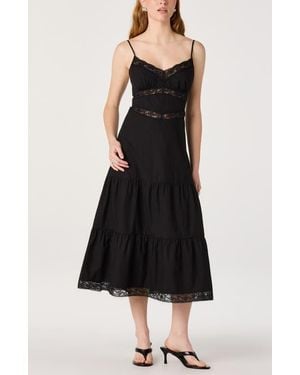 Astr Berenice Lace Detail Tiered Cotton Dress - Black
