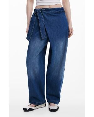 Desigual Faded Faux Wrap Jeans - Blue