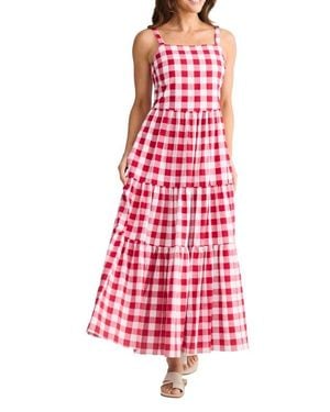 Brave+True Kaylee Check Print Midi Dress - Red