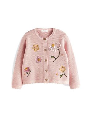 Next Kids' Floral Embroidered Cotton Cardigan - Pink