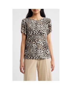 Anne Klein Leopard Print Tulip Sleeve Top - Black