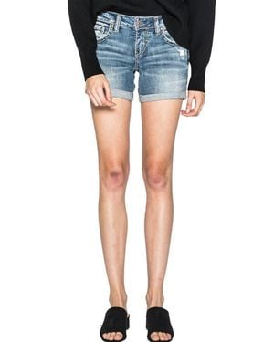 Silver Jeans Co. Distressed Boyfriend Denim Cutoff Shorts - Blue