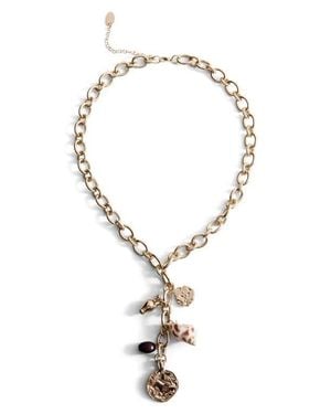 Mango Mixed Bead Pendant Necklace - Metallic