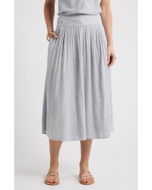 Caslon Pull-On Linen Blend Midi Skirt - Gray